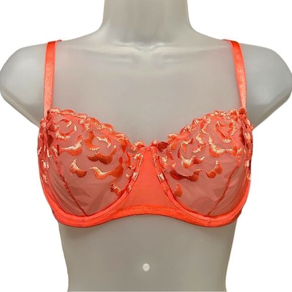 Adore Me Sexy Lace Floral Orange Bra Lingerie - Picture 1 of 5